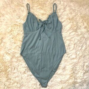 Wild Fable Light Blue Ruffle Trim Sleeveless Bodysuit